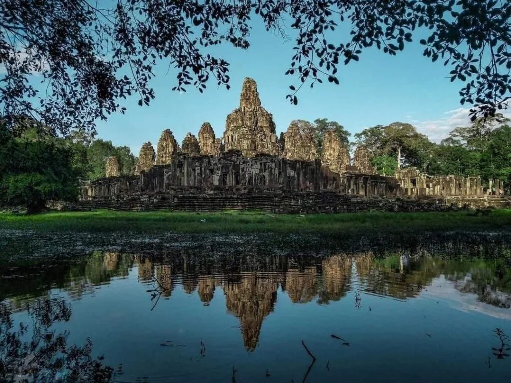 Bayon Temple with reflection is a beautiful photo shot. This can be take the photo only rainy season.